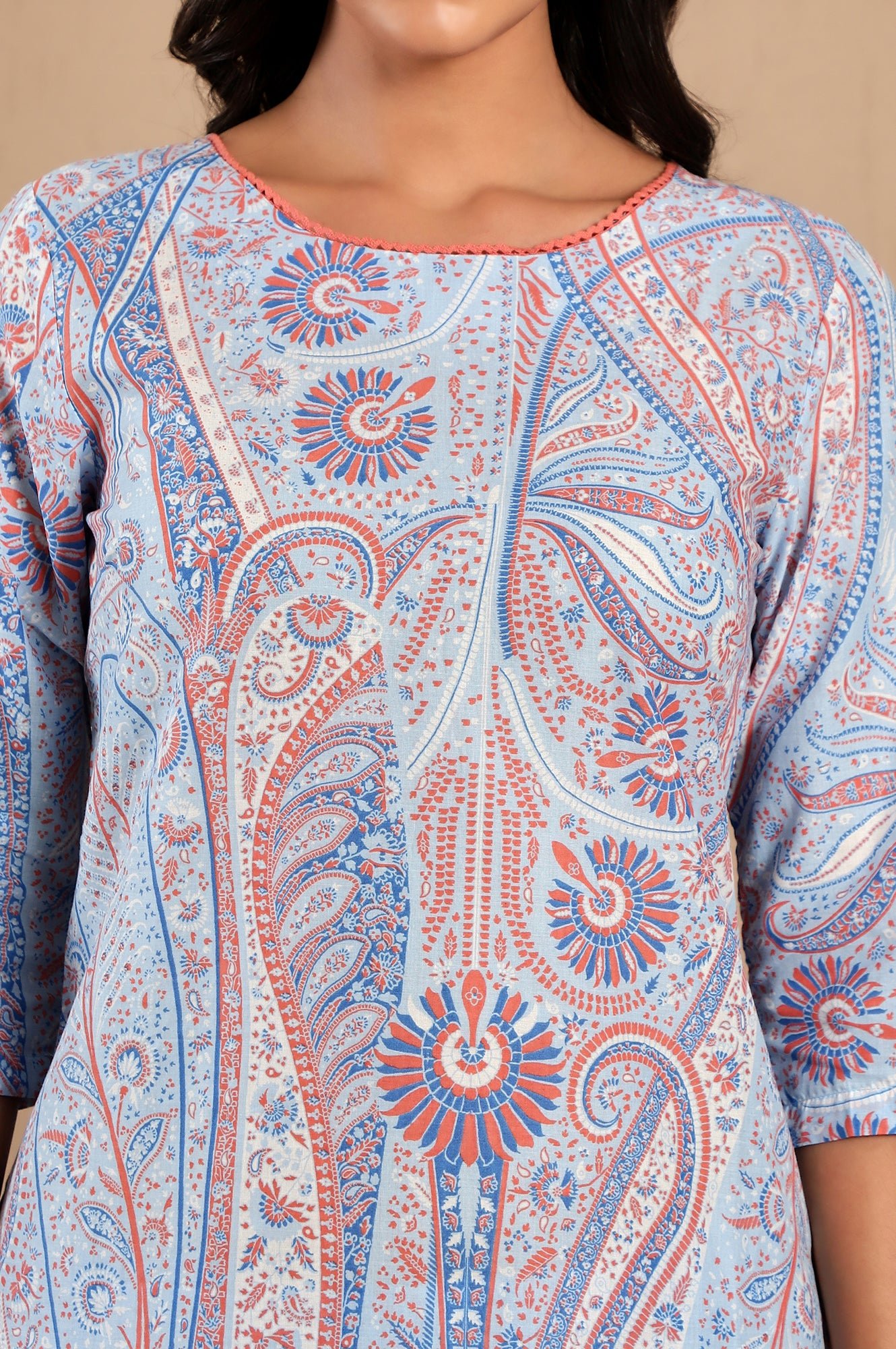 Light Blue Paisley Printed kurta Co-Ord Set - Image 7