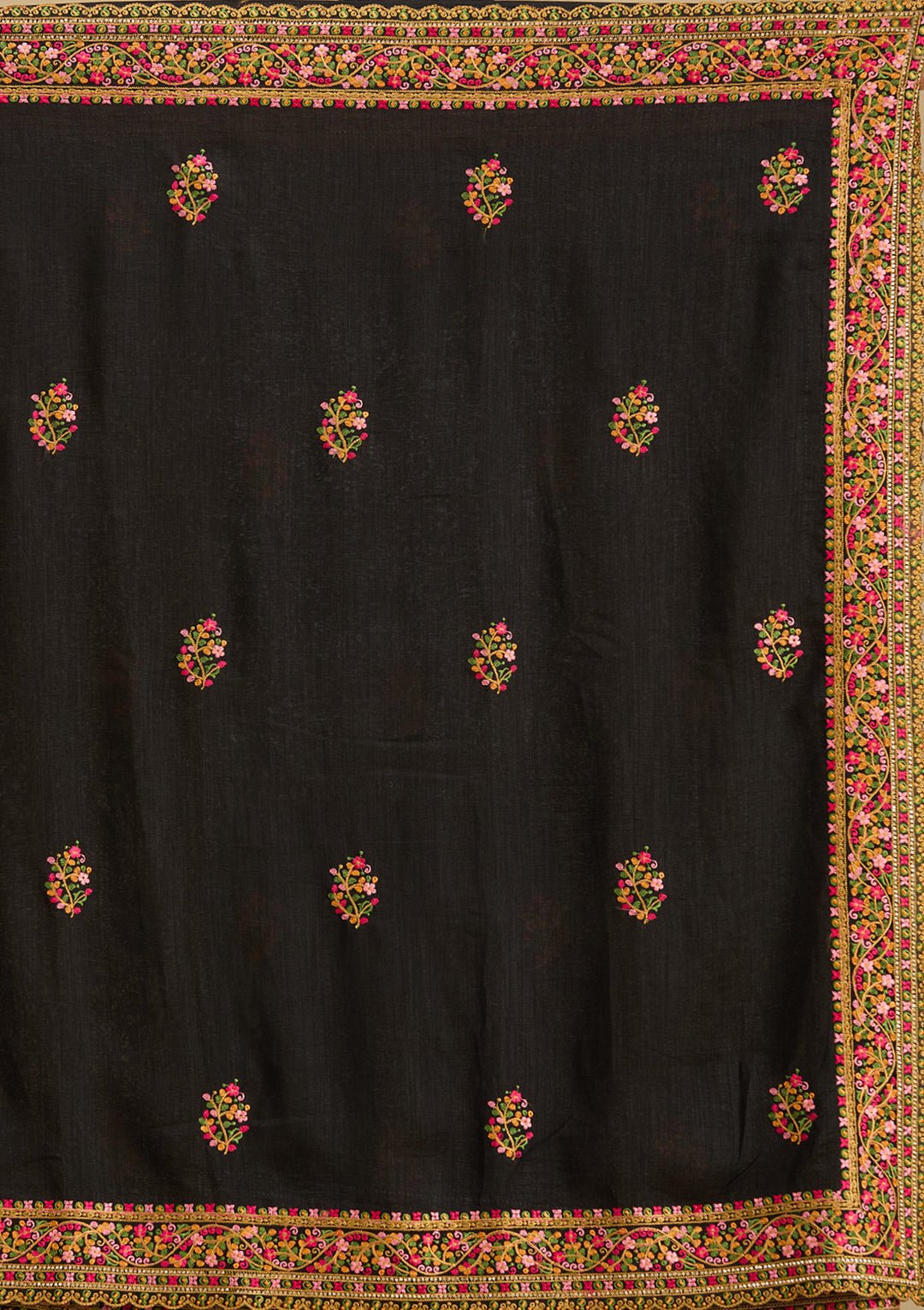 Black Kashmiri Soft Raw Silk Saree - Image 4